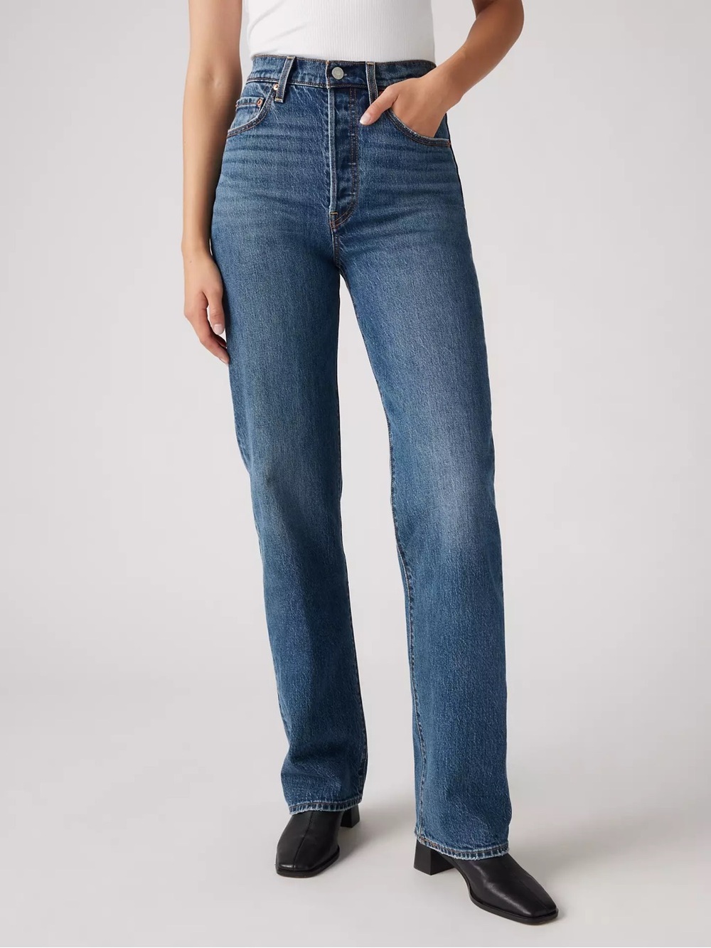 New Levi's Ribcage Full Length Straight Jeans in Valley View Dark Wash Size 29